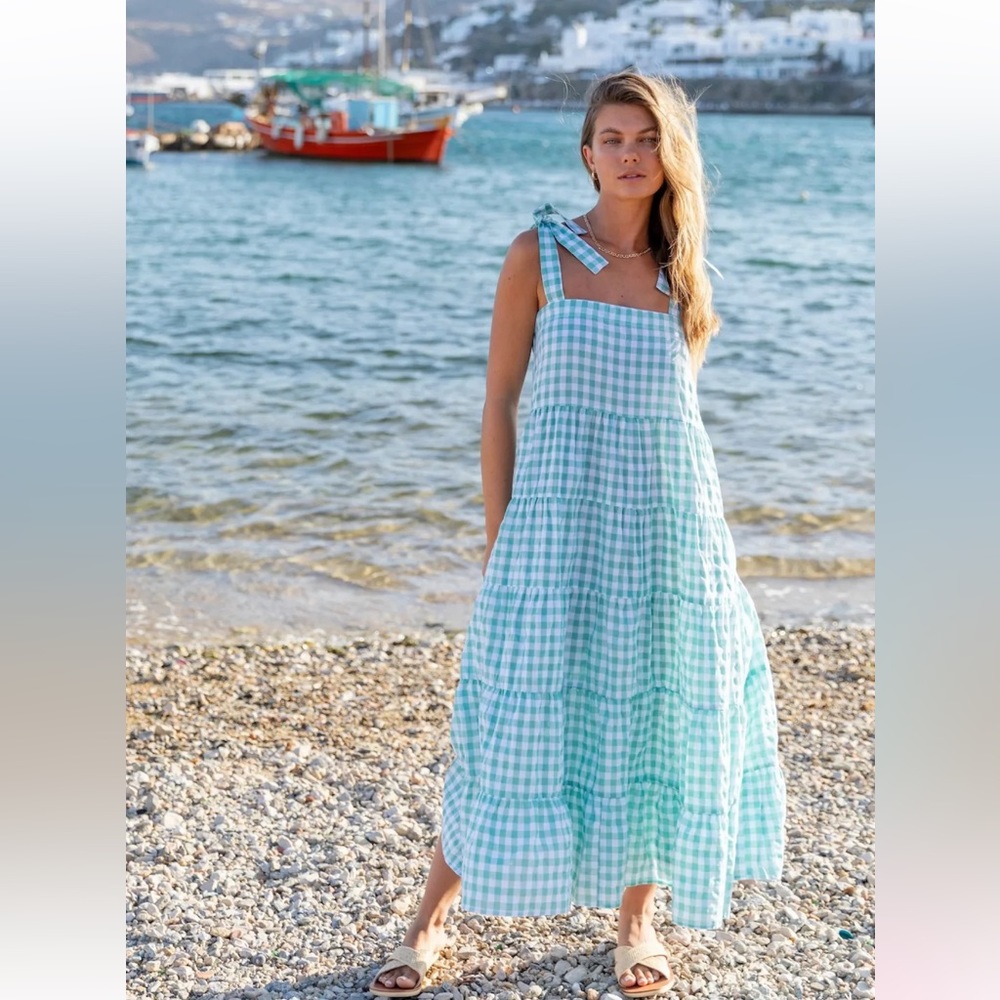 LJC Designs tie shoulder gingham maxi dress